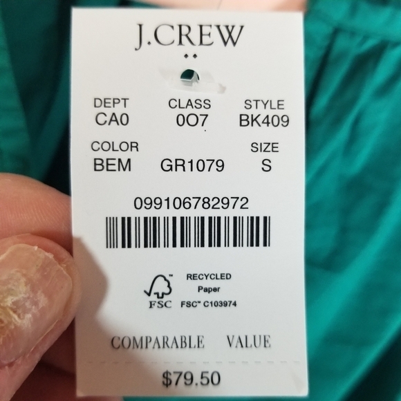 J. Crew Factory green long sleeve peasant ruffle shirt new - Picture 6 of 7